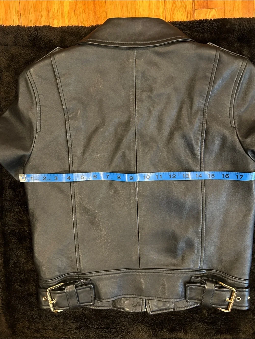 Black Leather Moto Jacket with Gold Hardware
